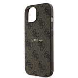 Apple iPhone 15 Kılıf Guess Magsafe Uyumlu 4G Desen Yazı Logolu Kapak Kahverengi