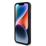 Apple iPhone 15 Kılıf Guess PU Deri Taşlı Üçgen Logolu 4G Desenli Strass Kapak Siyah