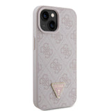 Apple iPhone 15 Kılıf Guess PU Deri Taşlı Üçgen Logolu 4G Desenli Strass Kapak Pembe