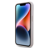 Apple iPhone 15 Kılıf Guess PU Deri Taşlı Üçgen Logolu 4G Desenli Strass Kapak Pembe