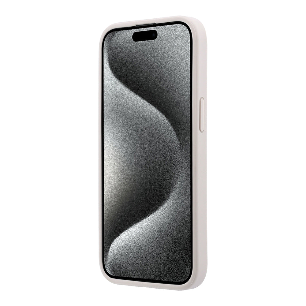 Apple iPhone 15 Kılıf Guess M-safe Kabartmalı 4G Desenli Yazı Logolu Kapak Pembe