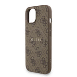 Apple iPhone 15 Kılıf Guess M-safe Şarj Özellikli Bilek Askı İpli Yazı Logolu Kapak Kahverengi