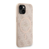 Apple iPhone 15 Kılıf Guess M-safe Şarj Özellikli Bilek Askı İpli Yazı Logolu Kapak Pembe