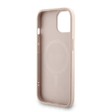 Apple iPhone 15 Kılıf Guess M-safe Şarj Özellikli Bilek Askı İpli Yazı Logolu Kapak Pembe