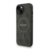 Apple iPhone 15 Kılıf Guess M-safe Şarj Özellikli Bilek Askı İpli Yazı Logolu Kapak Siyah