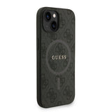 Apple iPhone 15 Kılıf Guess M-safe Şarj Özellikli Bilek Askı İpli Yazı Logolu Kapak Siyah