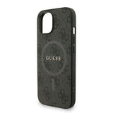 Apple iPhone 15 Kılıf Guess M-safe Şarj Özellikli Bilek Askı İpli Yazı Logolu Kapak Siyah