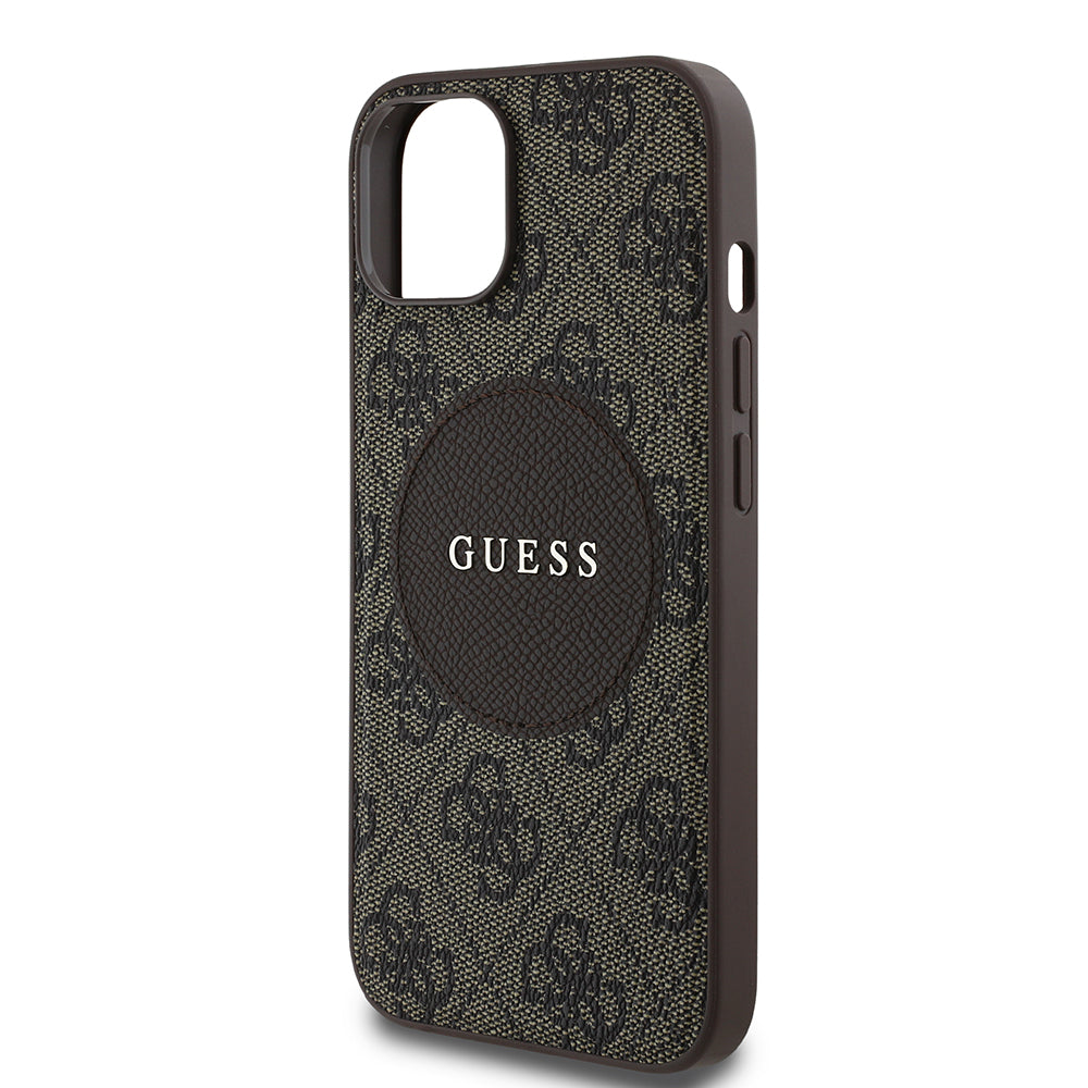 Apple iPhone 13/15 Kılıf Guess Magsafe Şarj Özellikli Circle Classic Kapak Kahverengi