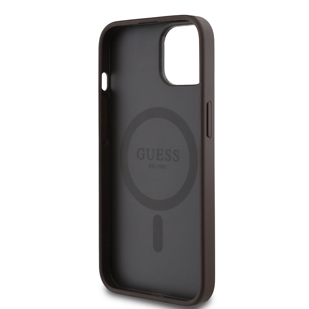 Apple iPhone 13/15 Kılıf Guess Magsafe Şarj Özellikli Circle Classic Kapak Kahverengi