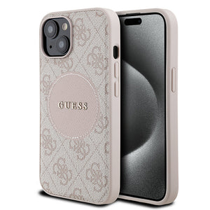Apple iPhone 15 Kılıf Guess Magsafe Şarj Özellikli Circle Classic Kapak Pembe