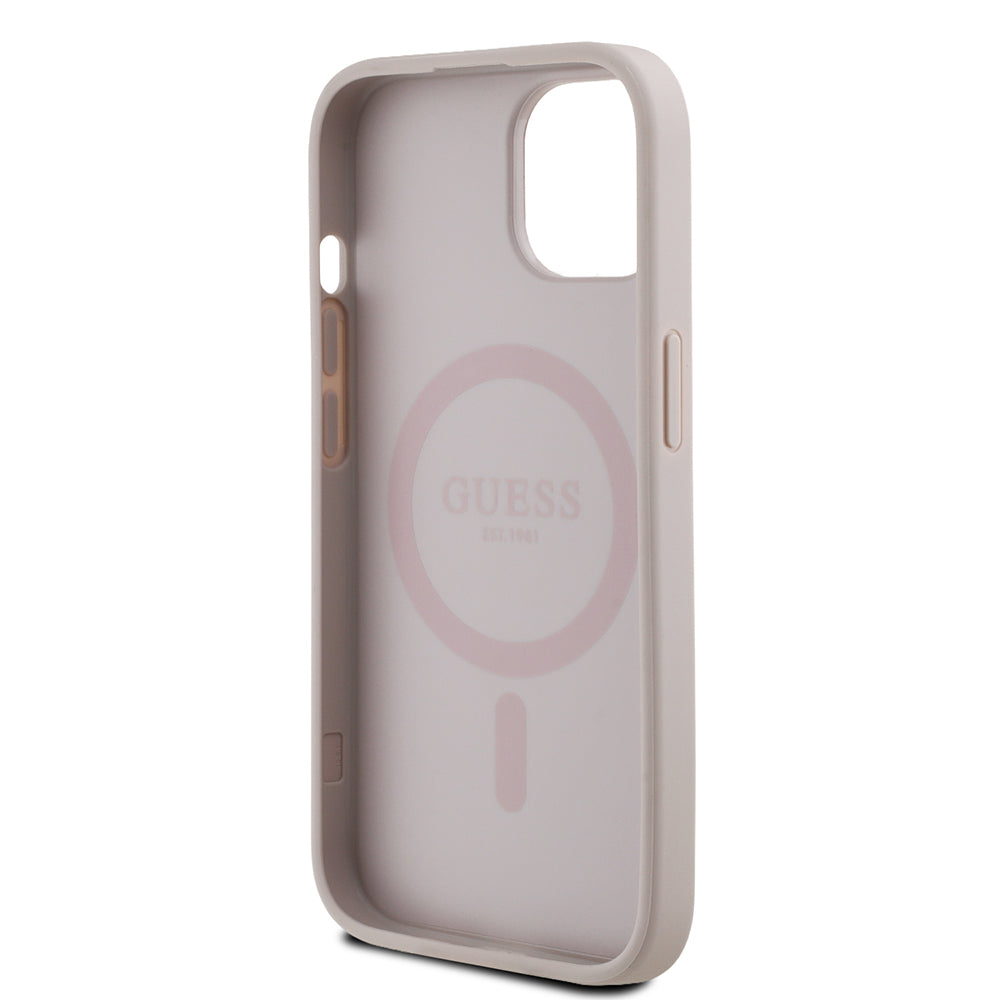 Apple iPhone 13/15 Kılıf Guess Magsafe Şarj Özellikli Circle Classic Kapak Pembe