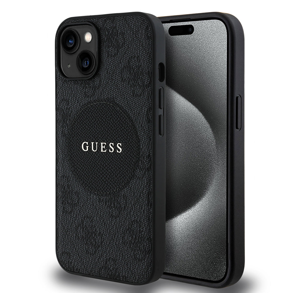 Apple iPhone 13/15 Kılıf Guess Magsafe Şarj Özellikli Circle Classic Kapak Siyah