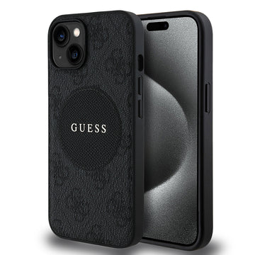 Apple iPhone 13/15 Kılıf Guess Magsafe Şarj Özellikli Circle Classic Kapak Siyah