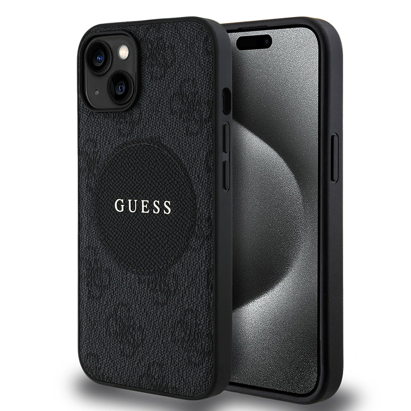 Apple iPhone 15 Kılıf Guess Magsafe Şarj Özellikli Circle Classic Kapak Siyah
