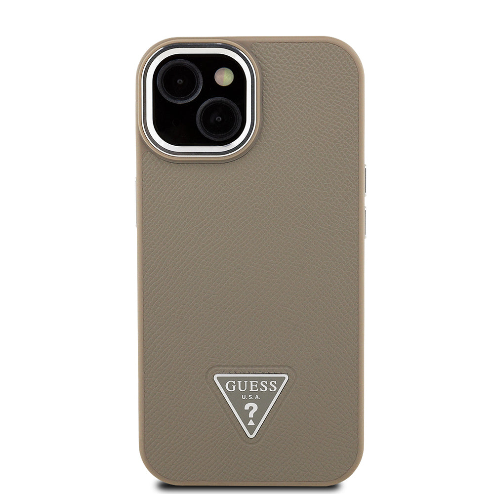 Apple iPhone 13/15 Kılıf Guess Magsafe Şarj Özellikli Grained Triangle Kapak Kahverengi