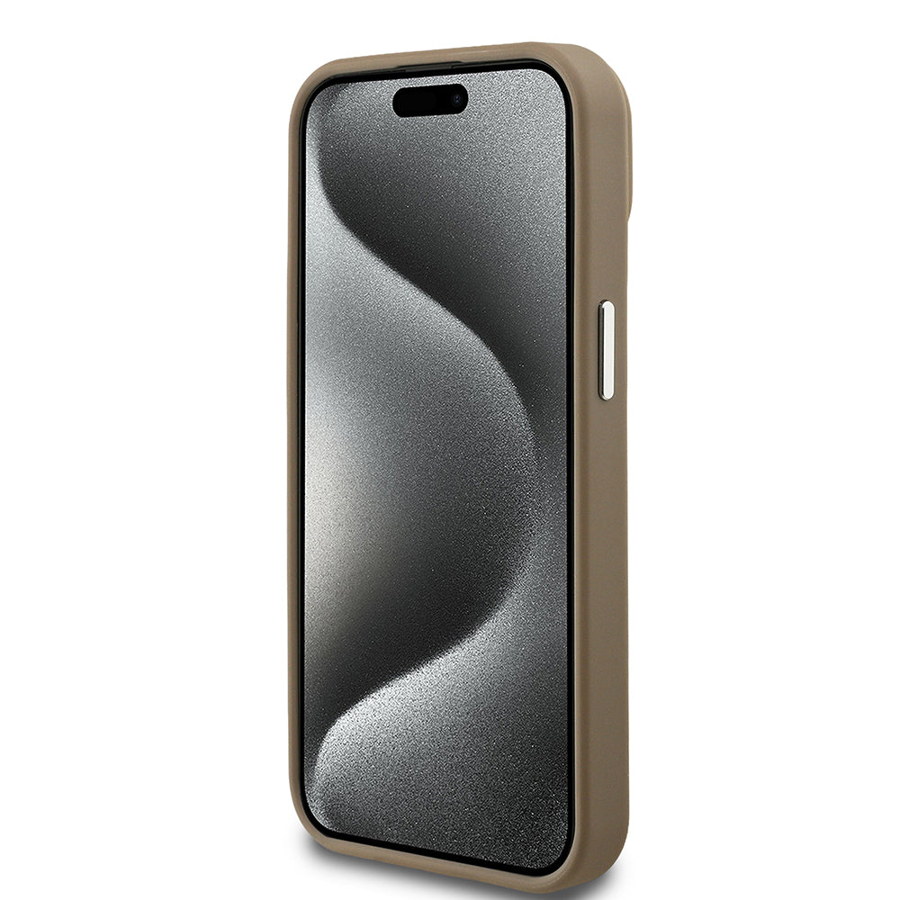 Apple iPhone 13/15 Kılıf Guess Magsafe Şarj Özellikli Grained Triangle Kapak Kahverengi