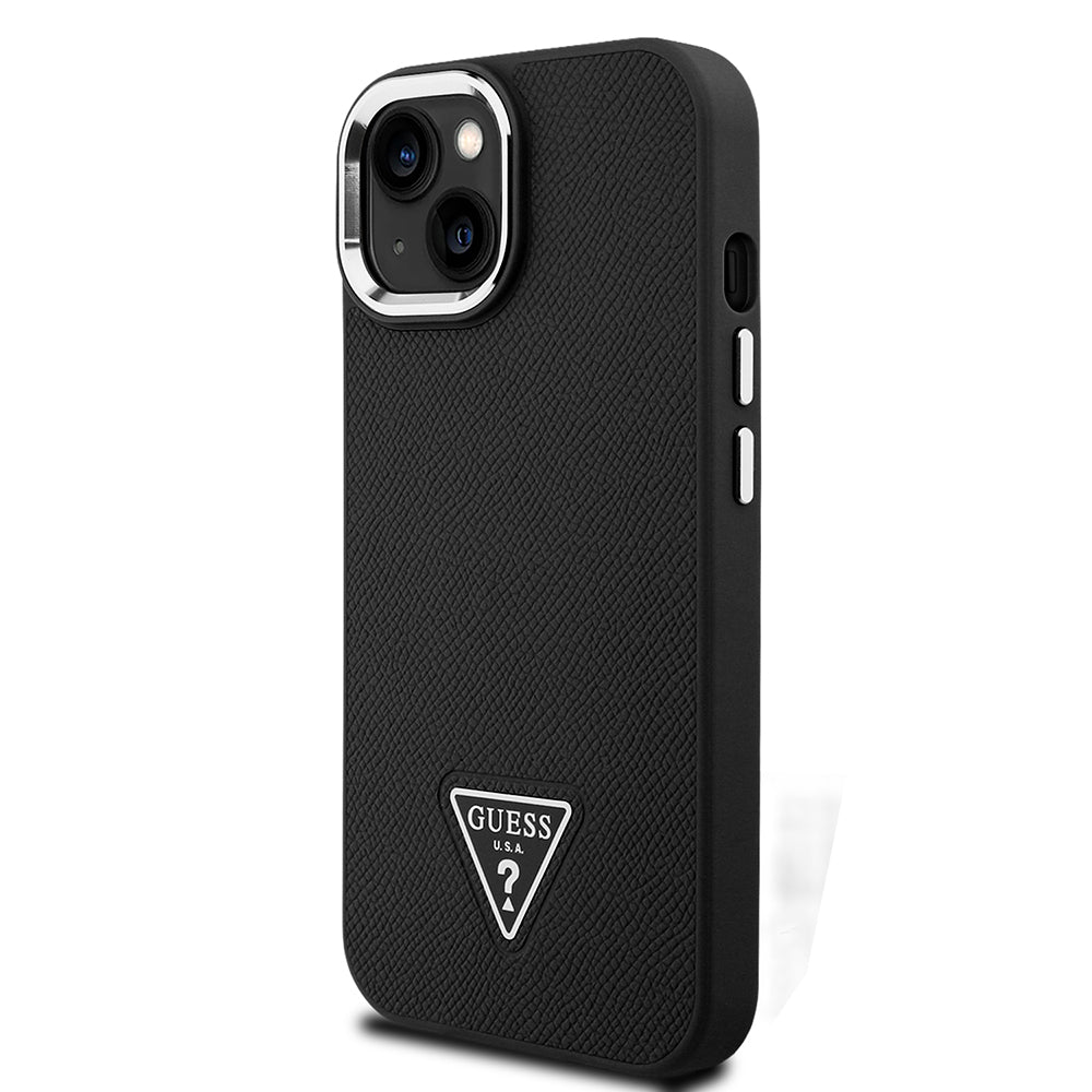 Apple iPhone 14 Kılıf Guess Magsafe Şarj Özellikli Grained Triangle Kapak Siyah