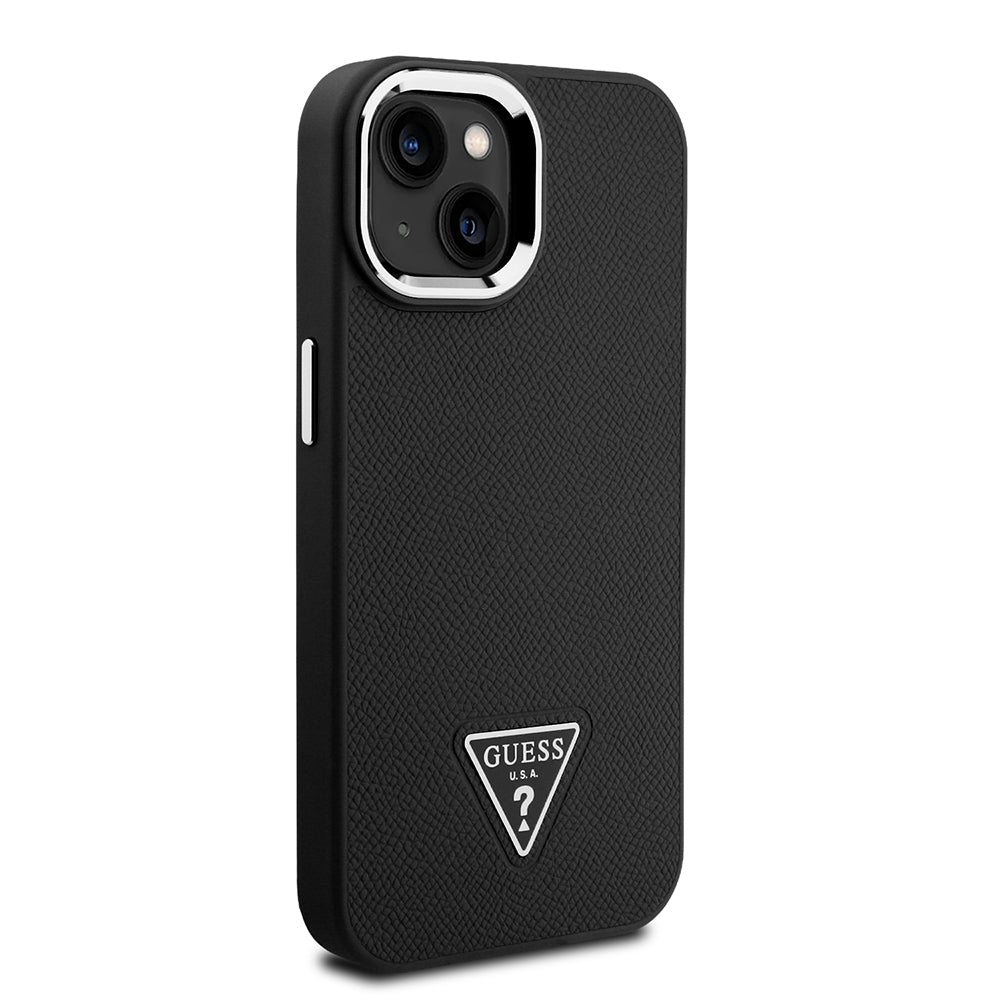 Apple iPhone 14 Kılıf Guess Magsafe Şarj Özellikli Grained Triangle Kapak Siyah
