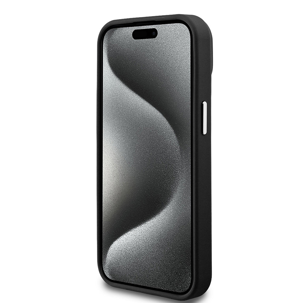 Apple iPhone 14 Kılıf Guess Magsafe Şarj Özellikli Grained Triangle Kapak Siyah