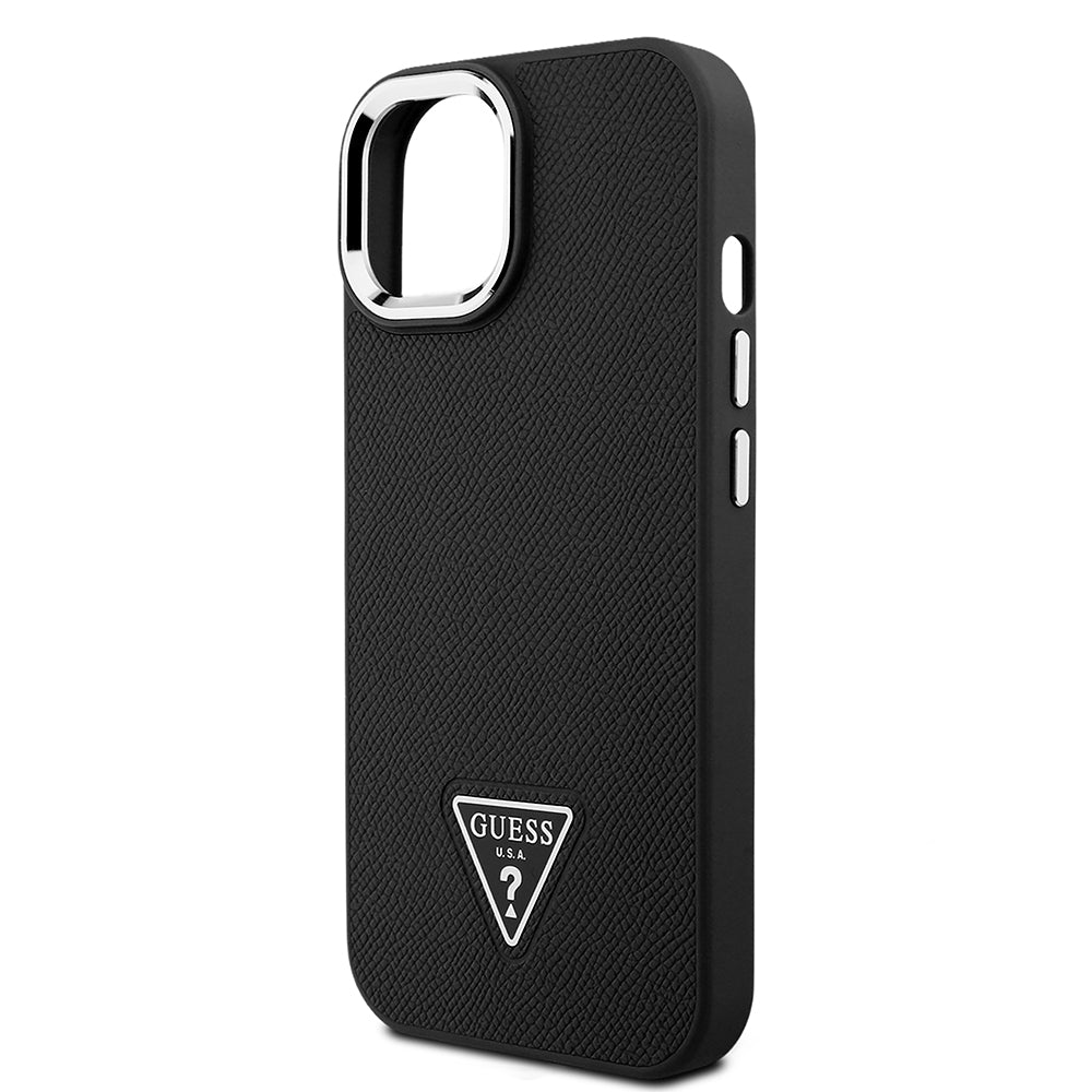 Apple iPhone 14 Kılıf Guess Magsafe Şarj Özellikli Grained Triangle Kapak Siyah