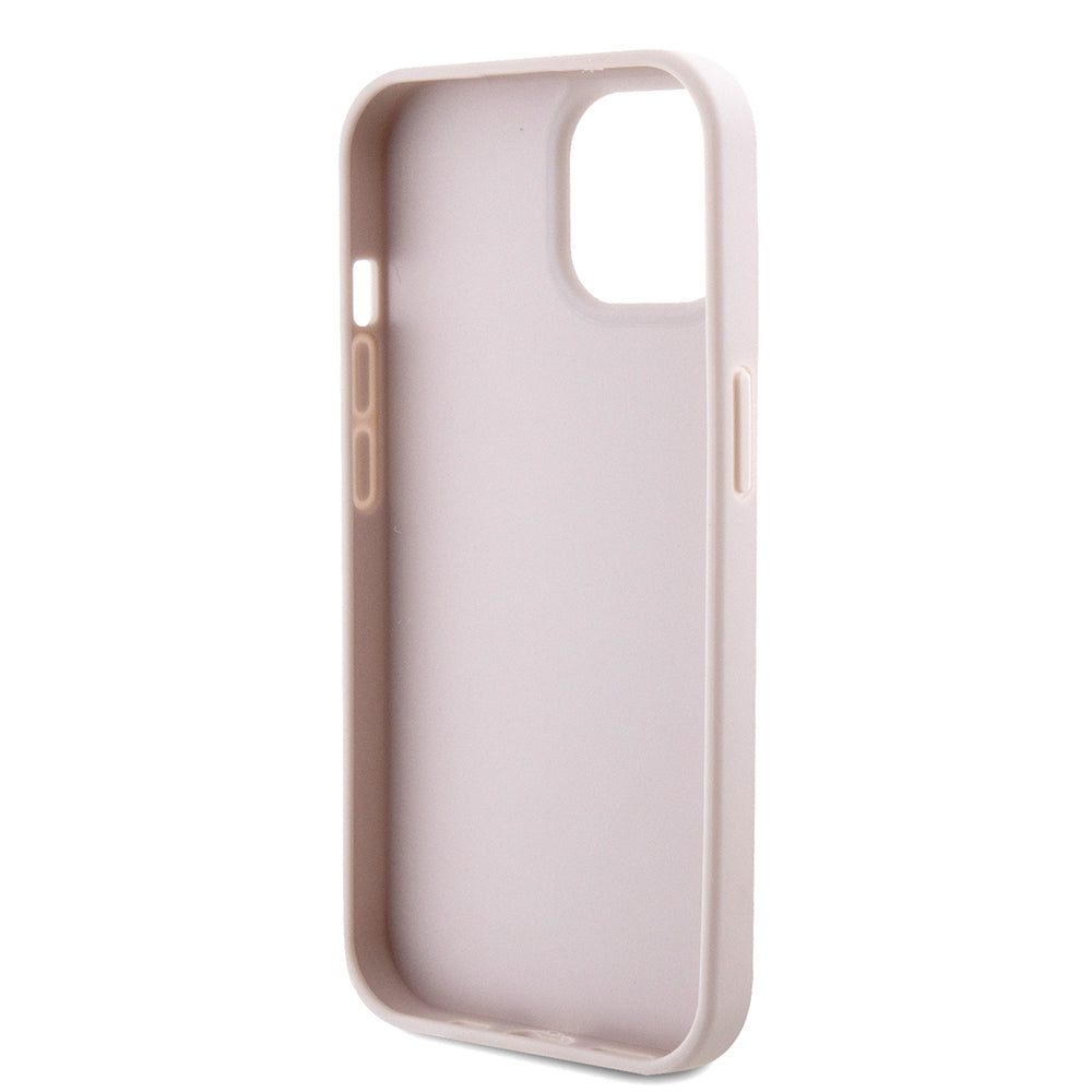 Apple iPhone 13/15 Kılıf Guess PU Deri Taşlı Metal Üçgen Logolu Çapraz Vücut Askılı Kapak Pembe