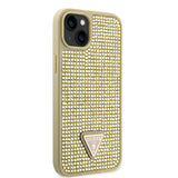 Apple iPhone 15 Kılıf Guess Üçgen Logolu Rhinestone Taşlı Kapak Gold