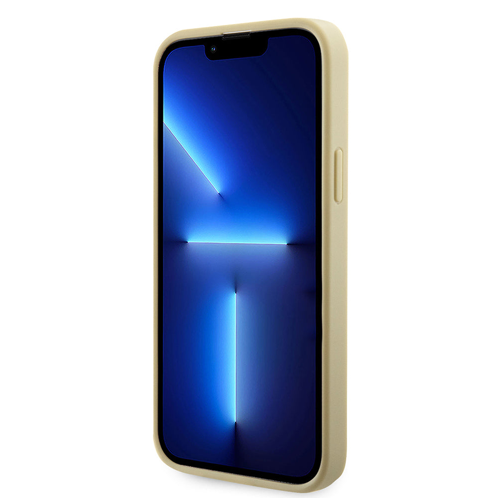 Apple iPhone 14 Kılıf Guess Üçgen Logolu Rhinestone Taşlı Kapak Gold