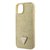 Apple iPhone 15 Kılıf Guess Üçgen Logolu Rhinestone Taşlı Kapak Gold