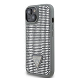 Apple iPhone 15 Kılıf Guess Üçgen Logolu Rhinestone Taşlı Kapak Gümüş