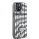 Apple iPhone 15 Kılıf Guess Üçgen Logolu Rhinestone Taşlı Kapak Gümüş