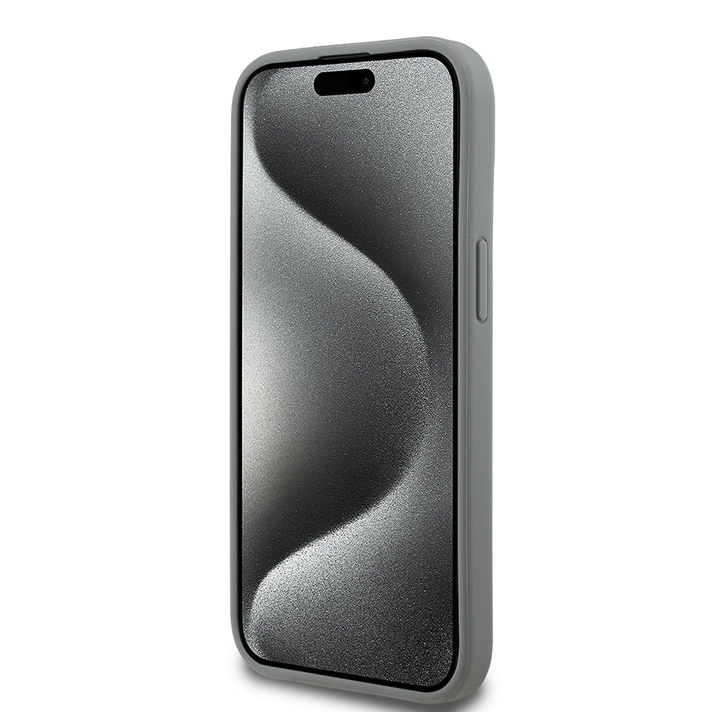 Apple iPhone 14 Kılıf Guess Üçgen Logolu Rhinestone Taşlı Kapak Gümüş