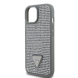 Apple iPhone 15 Kılıf Guess Üçgen Logolu Rhinestone Taşlı Kapak Gümüş