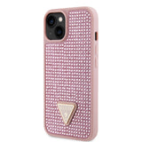 Apple iPhone 15 Kılıf Guess Üçgen Logolu Rhinestone Taşlı Kapak Pembe