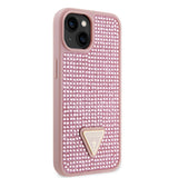 Apple iPhone 15 Kılıf Guess Üçgen Logolu Rhinestone Taşlı Kapak Pembe