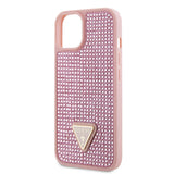 Apple iPhone 15 Kılıf Guess Üçgen Logolu Rhinestone Taşlı Kapak Pembe