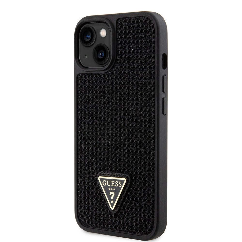 Apple iPhone 14 Kılıf Guess Üçgen Logolu Rhinestone Taşlı Kapak Siyah