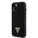 Apple iPhone 15 Kılıf Guess Üçgen Logolu Rhinestone Taşlı Kapak Siyah
