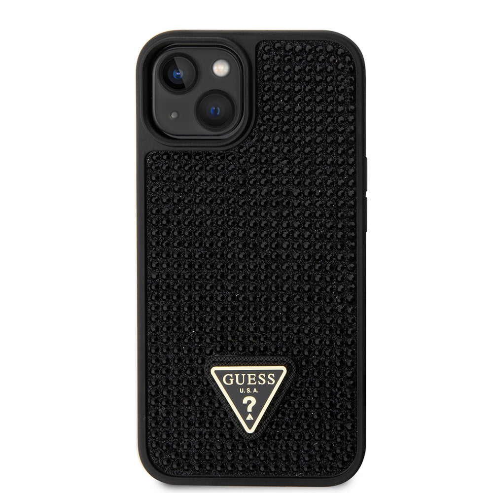Apple iPhone 14 Kılıf Guess Üçgen Logolu Rhinestone Taşlı Kapak Siyah