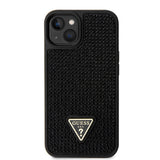 Apple iPhone 15 Kılıf Guess Üçgen Logolu Rhinestone Taşlı Kapak Siyah
