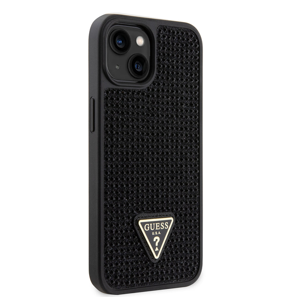 Apple iPhone 14 Kılıf Guess Üçgen Logolu Rhinestone Taşlı Kapak Siyah