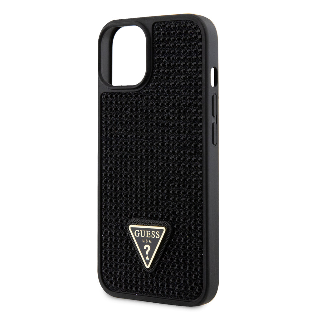 Apple iPhone 14 Kılıf Guess Üçgen Logolu Rhinestone Taşlı Kapak Siyah