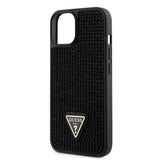 Apple iPhone 15 Kılıf Guess Üçgen Logolu Rhinestone Taşlı Kapak Siyah
