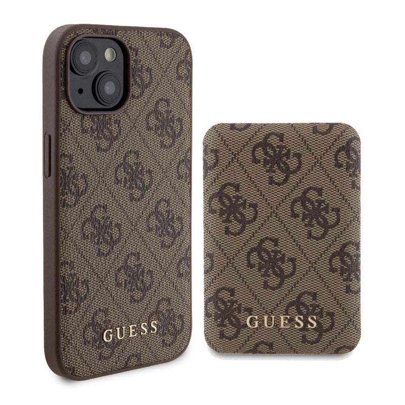 Apple iPhone 14 Kılıf ve Powerbank Guess İkili Set Kahverengi