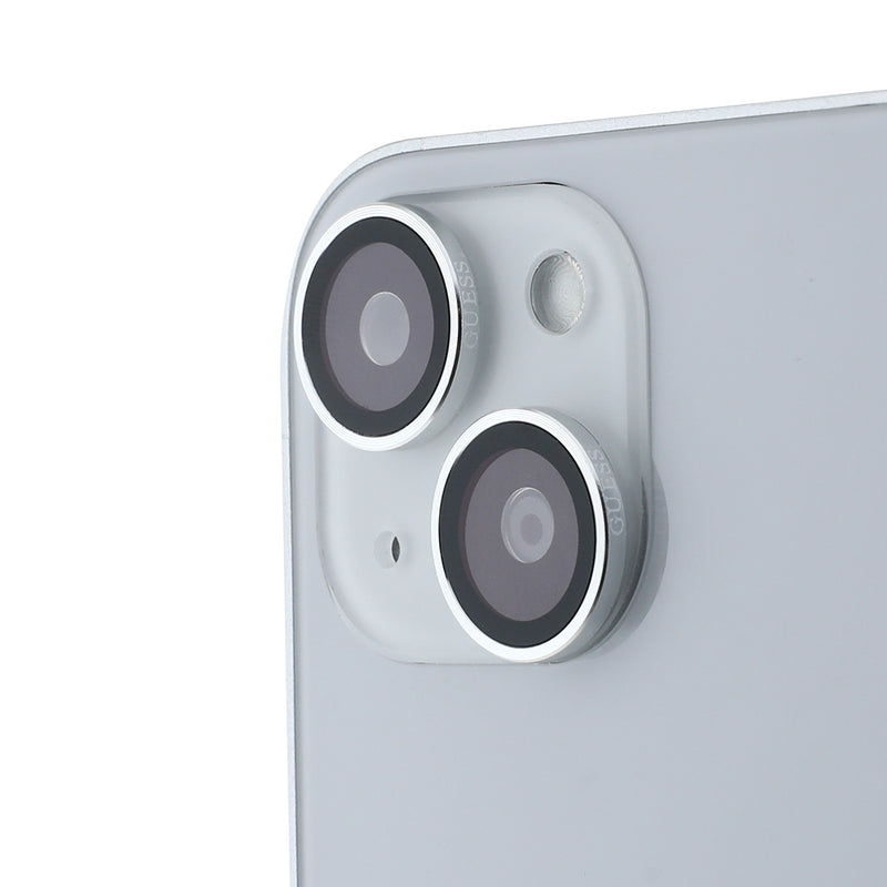 Apple iPhone 15 Plus Guess Metal Kamera Lens Koruyucu Gümüş