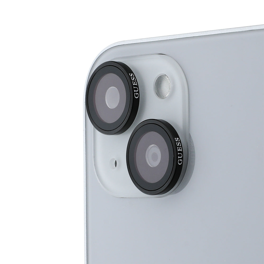 Apple iPhone 15 Plus Guess Metal Kamera Lens Koruyucu Siyah