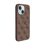 Apple iPhone 15 Plus Kılıf Guess 4G Büyük Metal Logolu Askılı Kapak Kahverengi