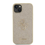 Apple iPhone 15 Plus Kılıf Guess 4G Büyük Metal Logolu Glitter Kapak Gold
