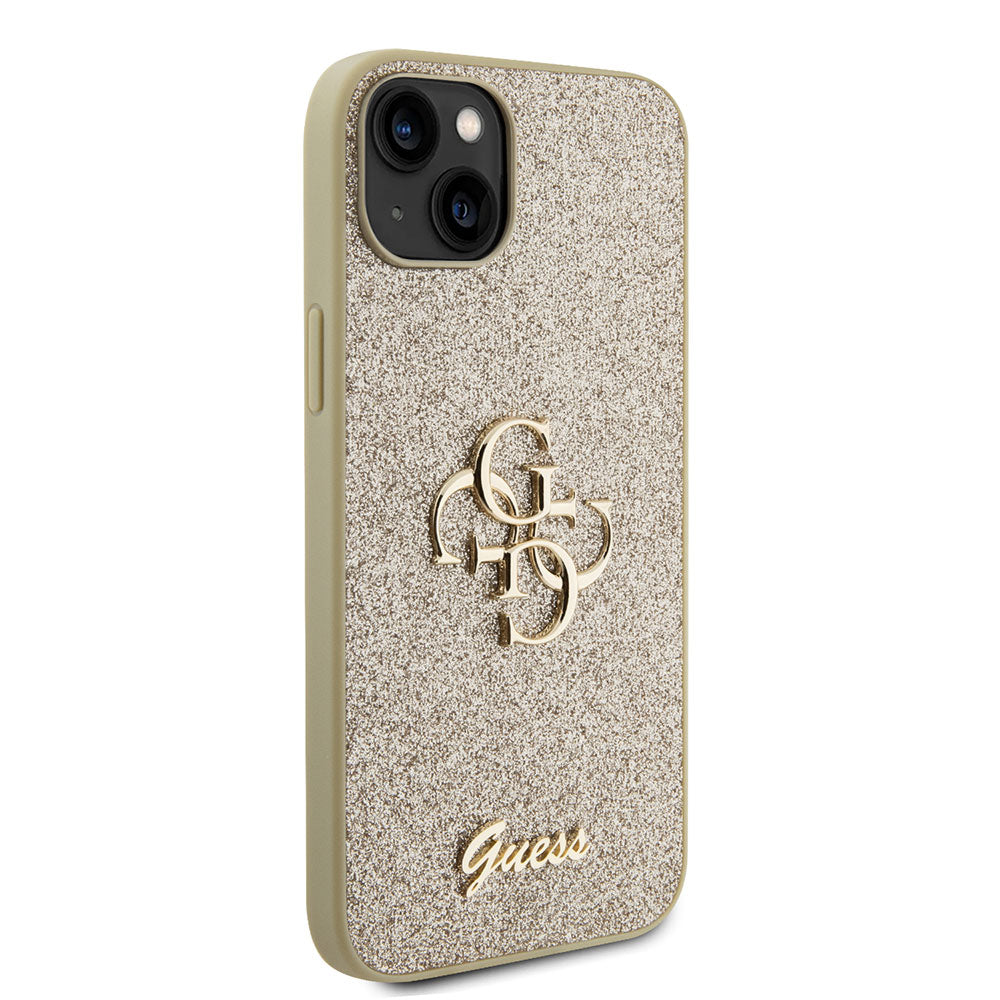 Apple iPhone 15 Plus Kılıf Guess 4G Büyük Metal Logolu Glitter Kapak Gold
