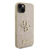 Apple iPhone 15 Plus Kılıf Guess 4G Büyük Metal Logolu Glitter Kapak Gold