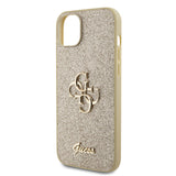 Apple iPhone 15 Plus Kılıf Guess 4G Büyük Metal Logolu Glitter Kapak Gold